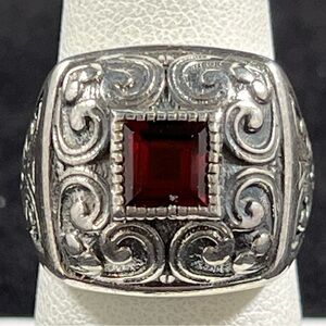 Princess‑Cut Garnet Sterling Silver Ring